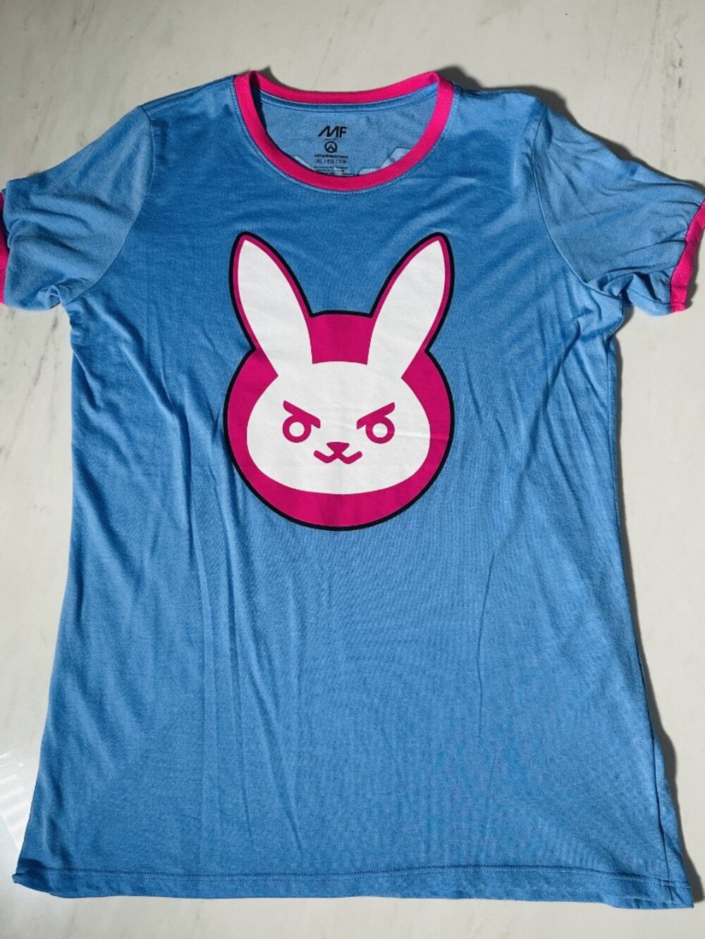 Overwatch D.Va T-Shirt Women's Size XL Graphic T-Shirt Pink / Blue Ringer Tee